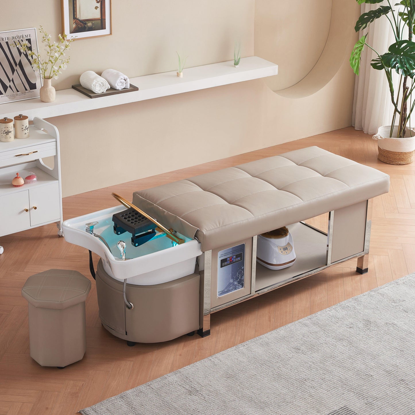 611-1NM | Korean Japanese Head Spa Massage Shampoo Bed | Thai Style Shampoo Bed with Integrated Water Circulation and Fumigation for Beauty Massage SHAMPOO UNITS AND CABINETS SSW BEIGE