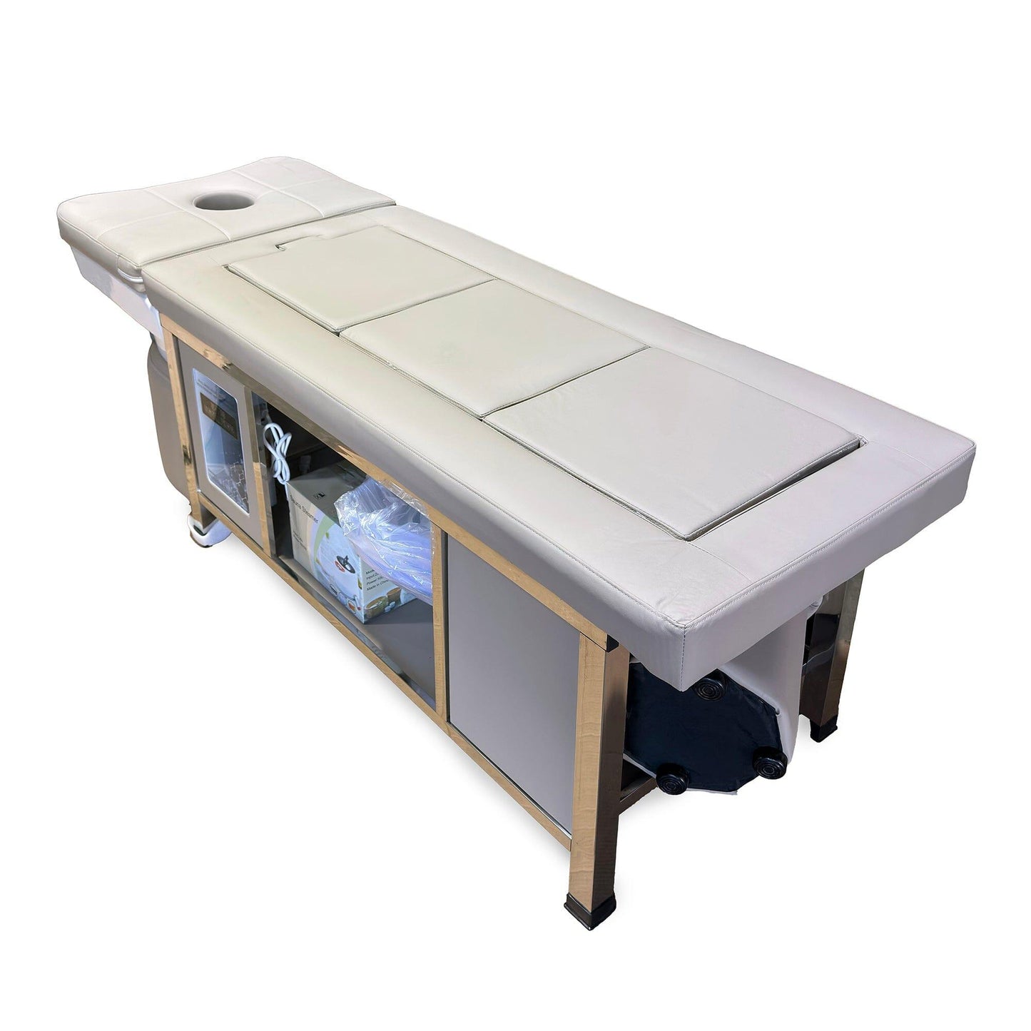 611-2 | Korean Japanese Head Spa Massage Shampoo Bed | Natural Hot Stone Magnetic Therapy with Under Seat Storage and Ottoman | SSW SHAMPOO UNITS AND CABINETS SSW