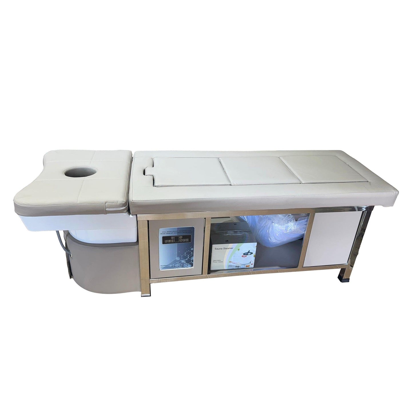 611-2 | Korean Japanese Head Spa Massage Shampoo Bed | Natural Hot Stone Magnetic Therapy with Under Seat Storage and Ottoman | SSW SHAMPOO UNITS AND CABINETS SSW