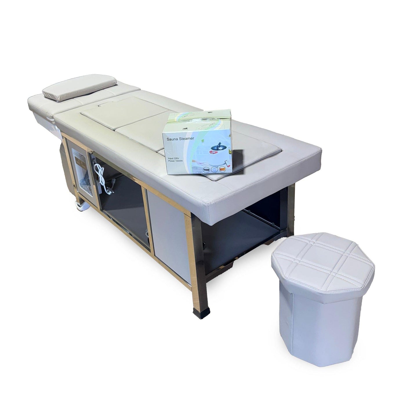 611-2 | Korean Japanese Head Spa Massage Shampoo Bed | Natural Hot Stone Magnetic Therapy with Under Seat Storage and Ottoman | SSW SHAMPOO UNITS AND CABINETS SSW CASHMERE