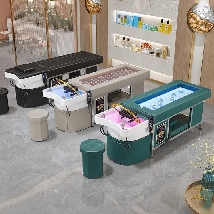 611-2 | Massage Setting Shampoo Bed | Natural Hot Stone Magnetic Therapy with Under Seat Storage and Ottoman | SSW SHAMPOO UNITS AND CABINETS SSW