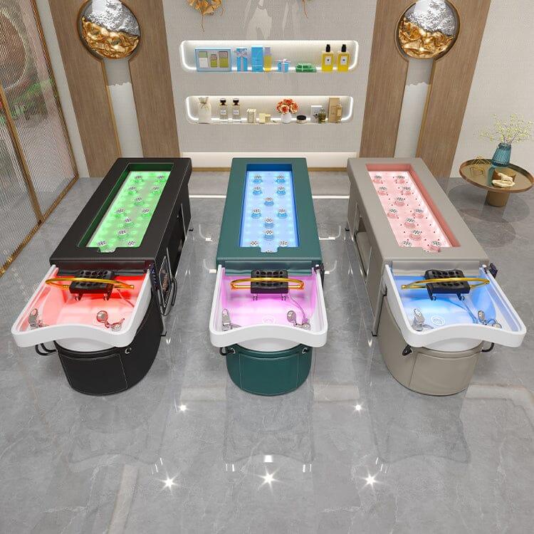 611-2 | Massage Setting Shampoo Bed | Natural Hot Stone Magnetic Therapy with Under Seat Storage and Ottoman | SSW SHAMPOO UNITS AND CABINETS SSW