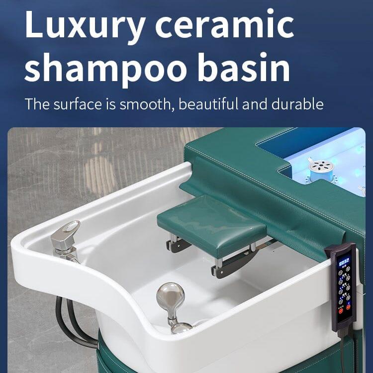 611-2 | Massage Setting Shampoo Bed | Natural Hot Stone Magnetic Therapy with Under Seat Storage and Ottoman | SSW SHAMPOO UNITS AND CABINETS SSW