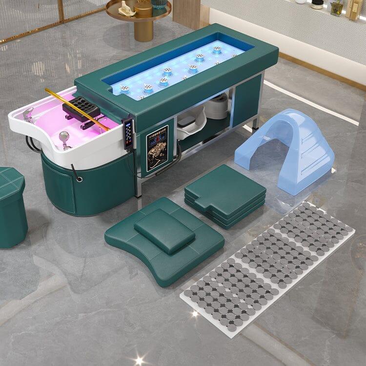 611-2 | Massage Setting Shampoo Bed | Natural Hot Stone Magnetic Therapy with Under Seat Storage and Ottoman | SSW SHAMPOO UNITS AND CABINETS SSW