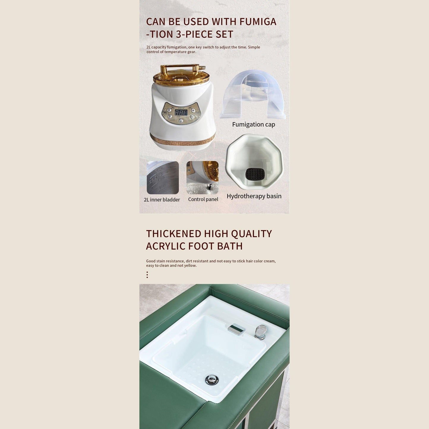 611-4 | Massage Setting Shampoo Bed | Natural Hot Stone Magnetic Therapy with Ceramic Foot Basin | Under Seat Storage and Ottoman | SSW SHAMPOO UNITS AND CABINETS SSW
