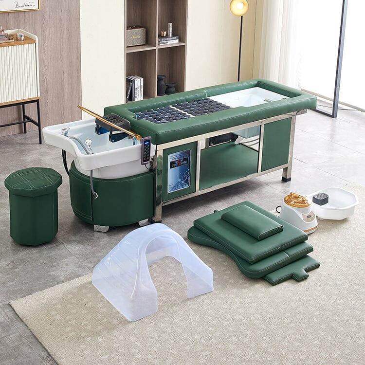 611-4 | Massage Setting Shampoo Bed | Natural Hot Stone Magnetic Therapy with Ceramic Foot Basin | Under Seat Storage and Ottoman | SSW SHAMPOO UNITS AND CABINETS SSW