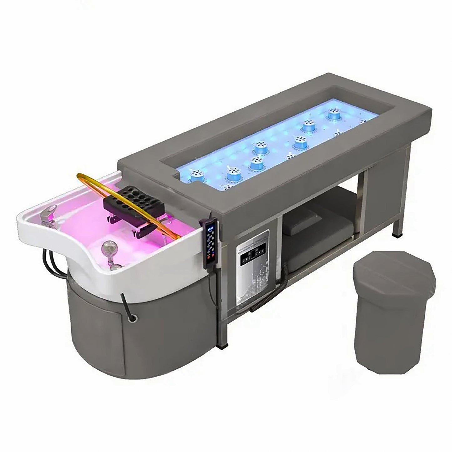 611-2 | Korean Japanese Head Spa Massage Shampoo Bed | Natural Hot Stone Magnetic Therapy with Under Seat Storage and Ottoman | HOTLINE BEAUTY