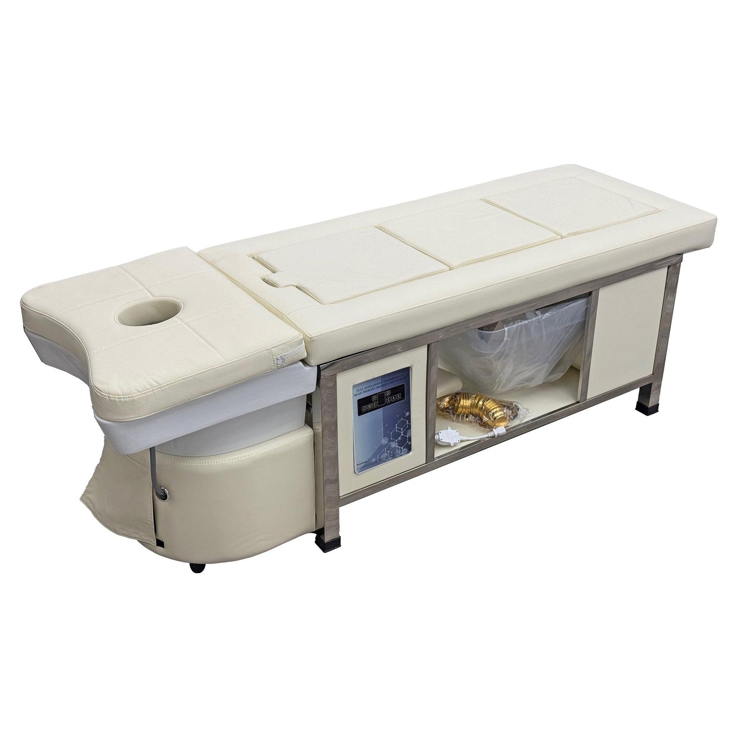611-2 | Korean Japanese Head Spa Massage Shampoo Bed | Natural Hot Stone Magnetic Therapy with Under Seat Storage and Ottoman | HOTLINE BEAUTY