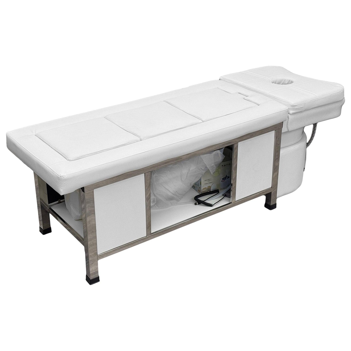 611-2 | Korean Japanese Head Spa Massage Shampoo Bed | Natural Hot Stone Magnetic Therapy with Under Seat Storage and Ottoman | HOTLINE BEAUTY