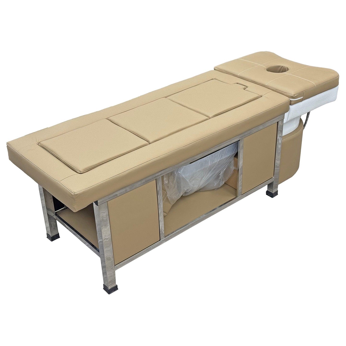 611-2 | Korean Japanese Head Spa Massage Shampoo Bed | Natural Hot Stone Magnetic Therapy with Under Seat Storage and Ottoman | HOTLINE BEAUTY