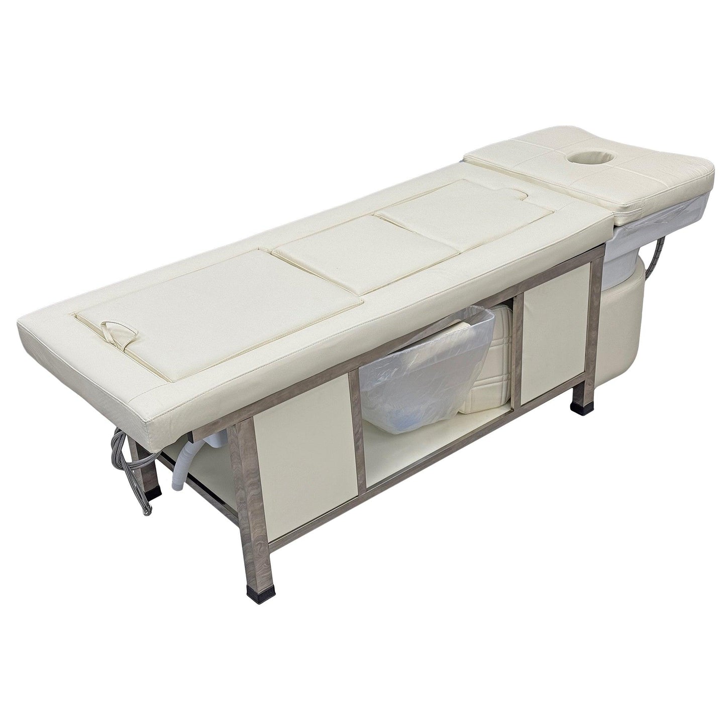 611-4 | Korean Japanese Head Spa Massage Shampoo Bed | Natural Hot Stone Magnetic Therapy with Herbal Foot Basin | Under Seat Storage and Ottoman | HOTLINE BEAUTY
