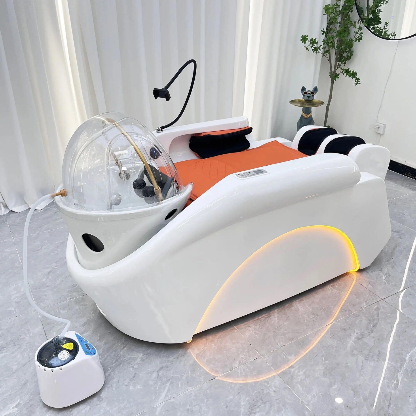 XL780 | XL Large Korean Japanese Head Spa Massage Shampoo Bed | White - Black Fabric | Water Circulation Ring | Shampoo Unit | SSW SHAMPOO UNITS AND CABINETS SSW