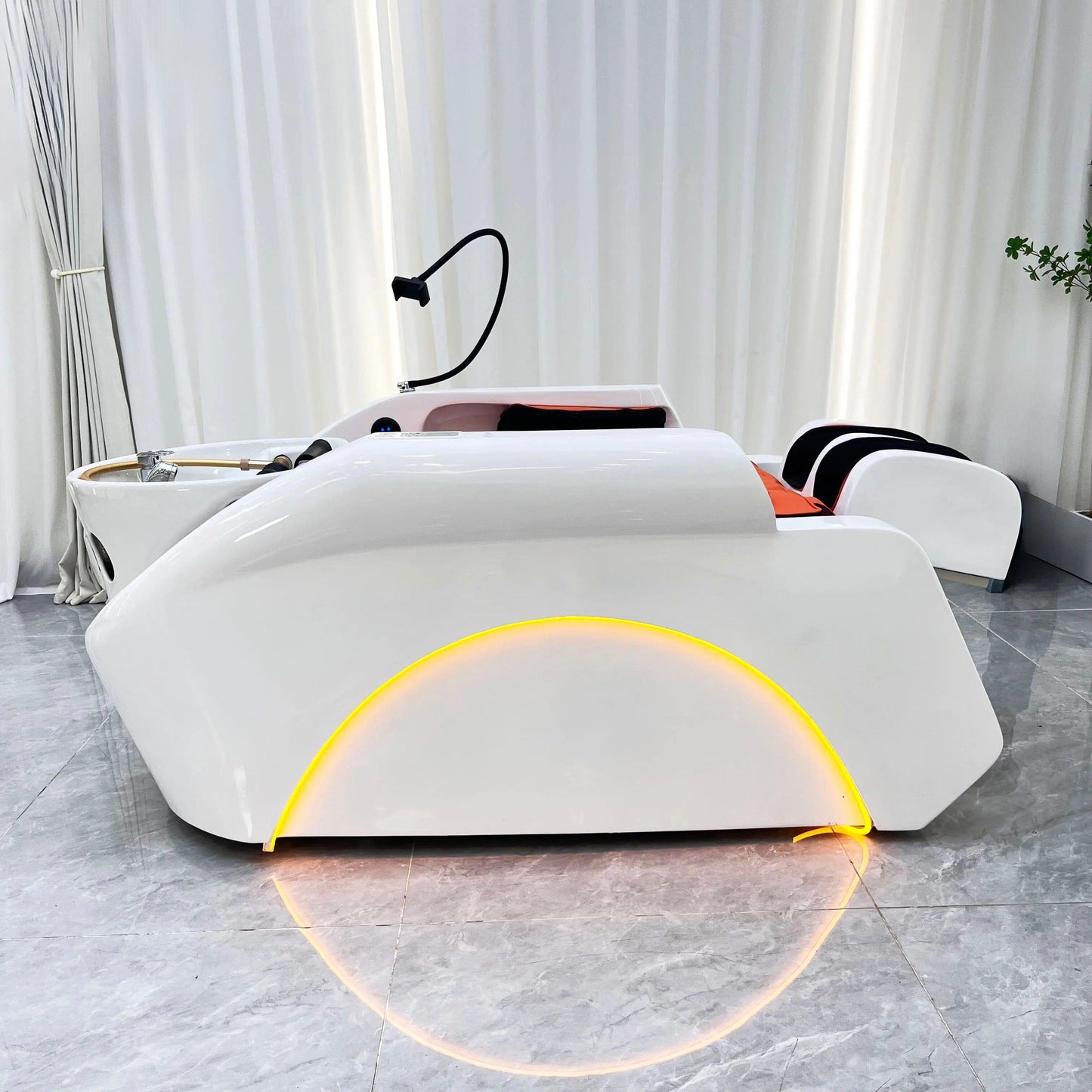 XL780 | XL Large Korean Japanese Head Spa Massage Shampoo Bed | White - Black Fabric | Water Circulation Ring | Shampoo Unit | SSW SHAMPOO UNITS AND CABINETS SSW
