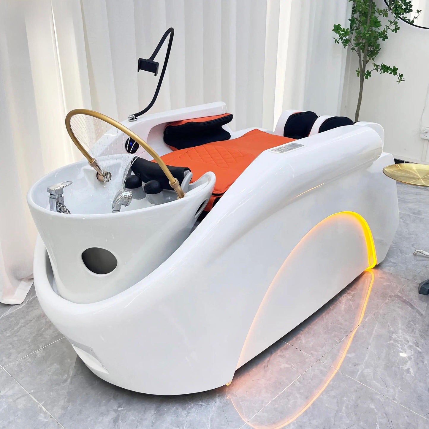 XL780 | XL Large Korean Japanese Head Spa Massage Shampoo Bed | White - Black Fabric | Water Circulation Ring | Shampoo Unit | SSW SHAMPOO UNITS AND CABINETS SSW Orange