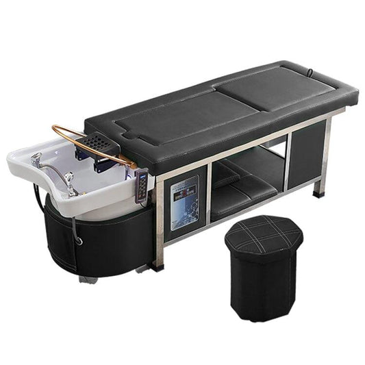 611-4 | Massage Setting Shampoo Bed | Natural Hot Stone Magnetic Therapy with Ceramic Foot Basin | Under Seat Storage and Ottoman | SSW SHAMPOO UNITS AND CABINETS SSW BLACK